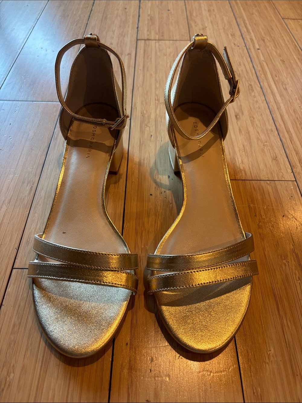 Gold Ankle-Strap Block Heel Sandals - Women